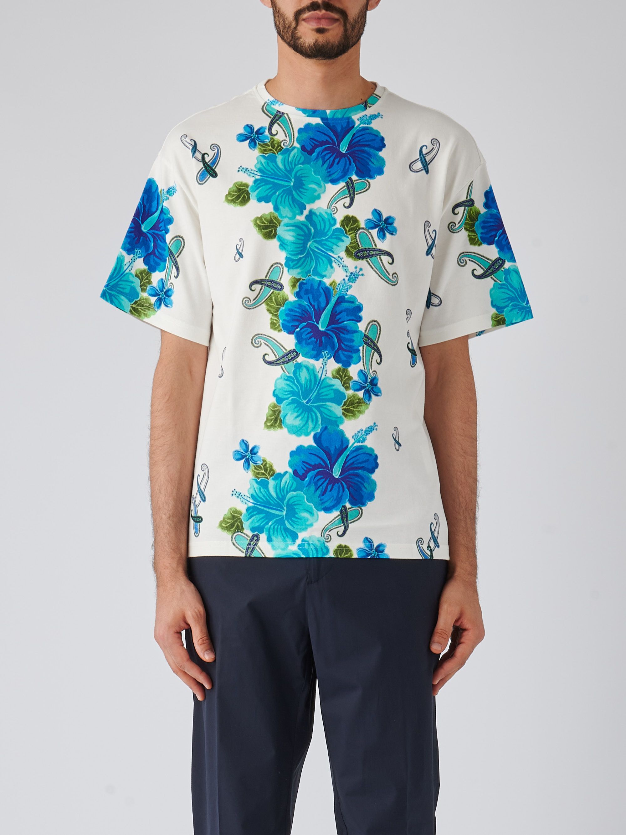 Etro Herren-T-Shirt aus Baumwolle mit Blumendruck Weiß | Caposerio.com